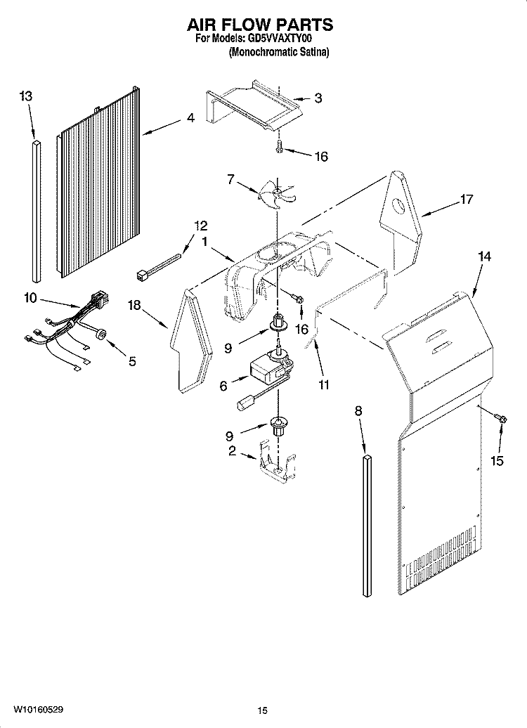 AIR FLOW PARTS Diagram and Parts List for GD5VVAXTY00  Whirlpool Refrigerator