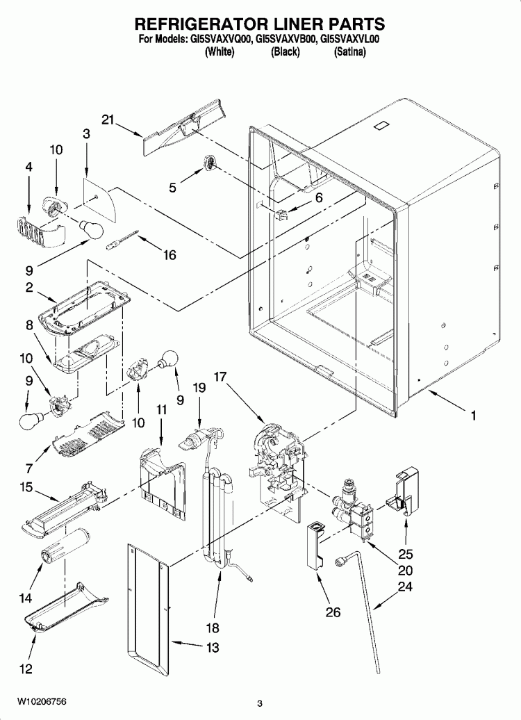 REFRIGERATOR LINER PARTS Diagram and Parts List for GI5SVAXVL00  Whirlpool Refrigerator