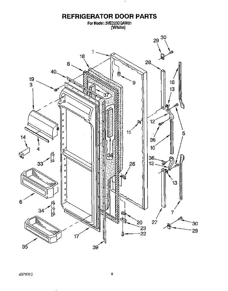 REFRIGERATOR DOOR Diagram and Parts List for 3VED23DQAW01  Whirlpool Refrigerator