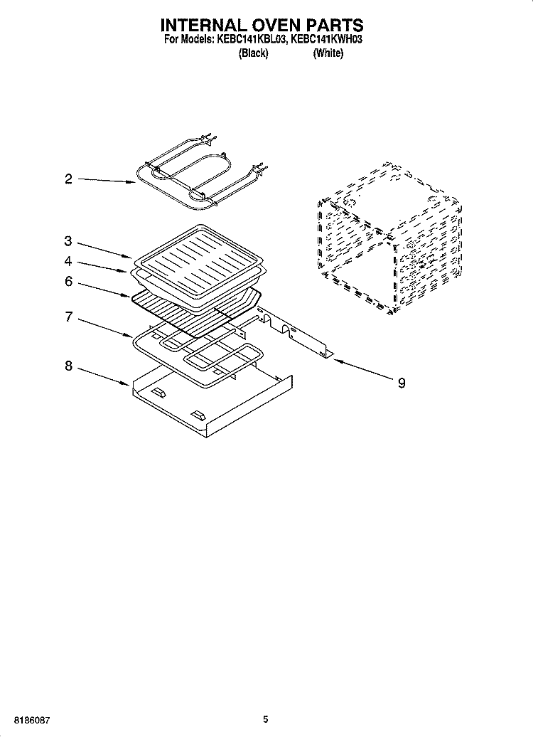 INTERNAL OVEN PARTS Diagram and Parts List for KEBC141KWH03  KitchenAid Wall Oven
