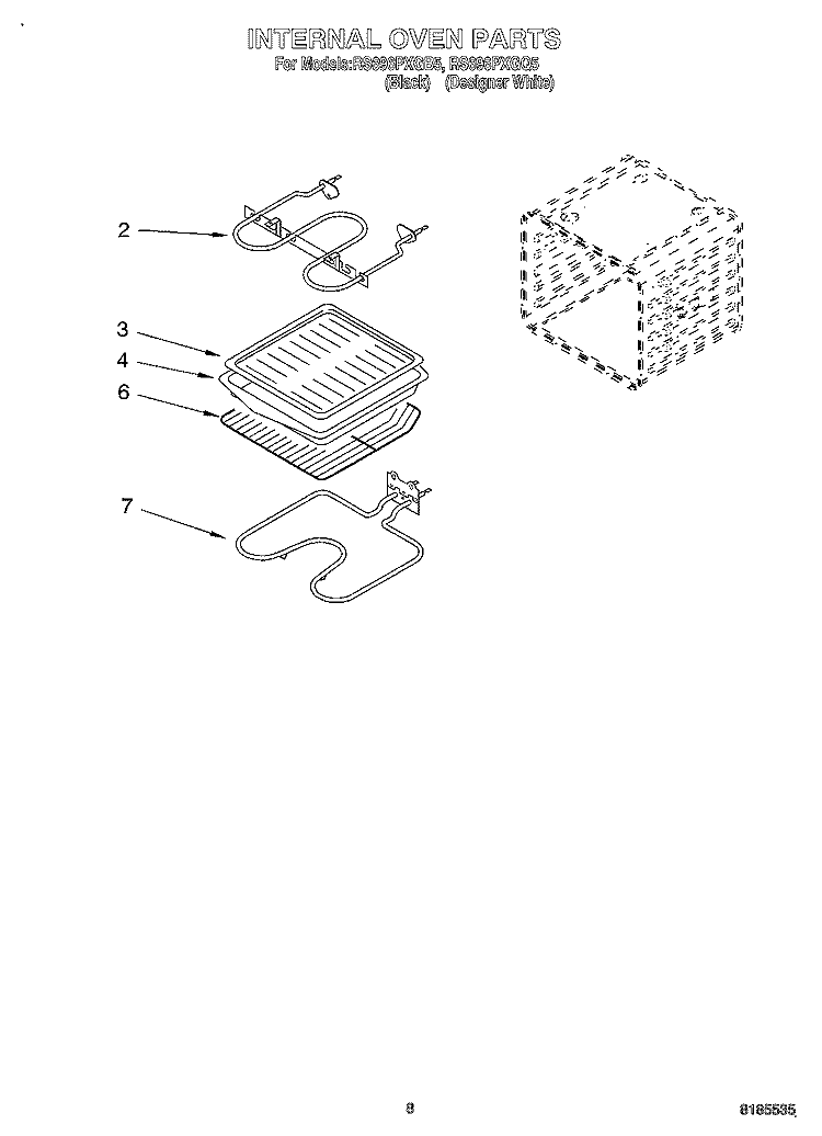INTERNAL OVEN Diagram and Parts List for RS696PXGB5  Whirlpool Range