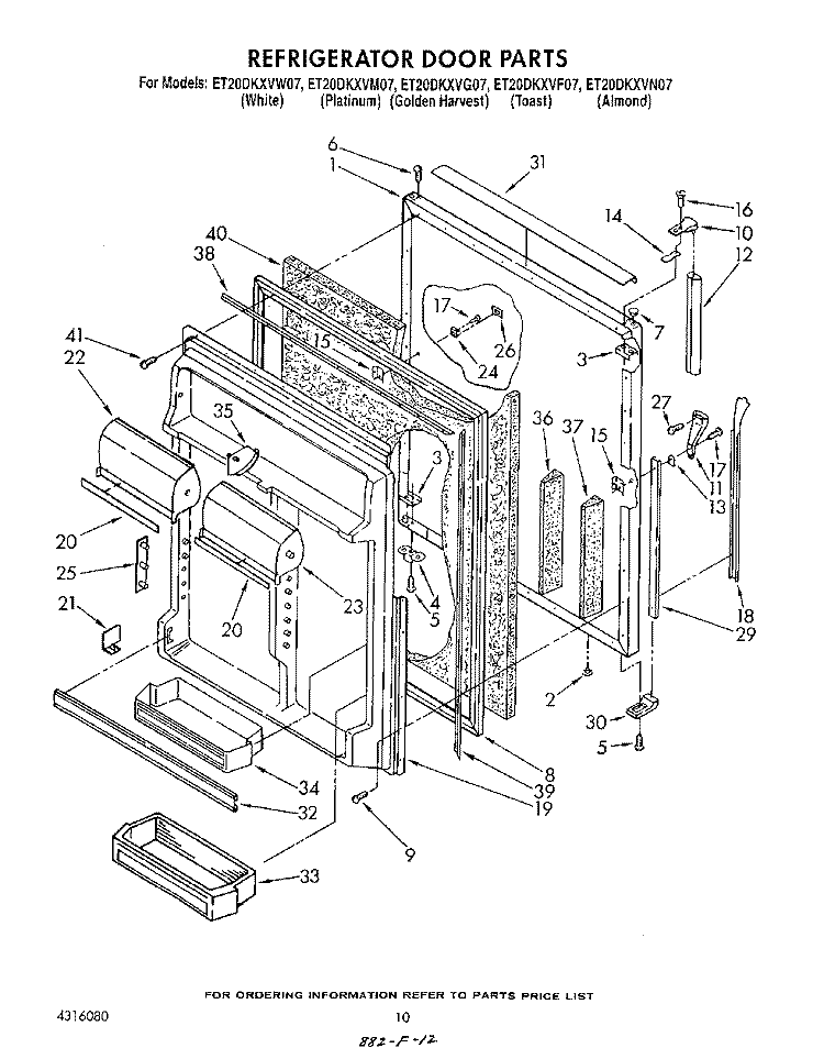 REFRIGERATOR DOOR Diagram and Parts List for ET20DKXVW07  Whirlpool Refrigerator