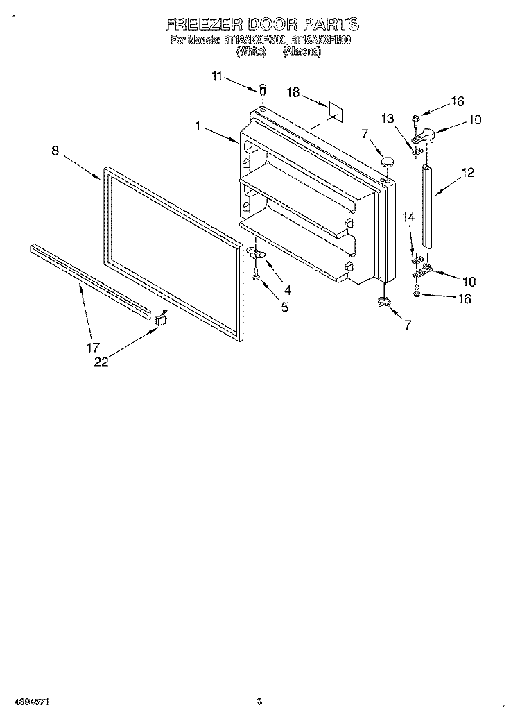 FREEZER DOOR Diagram and Parts List for RT18AKXFN00  Roper Refrigerator