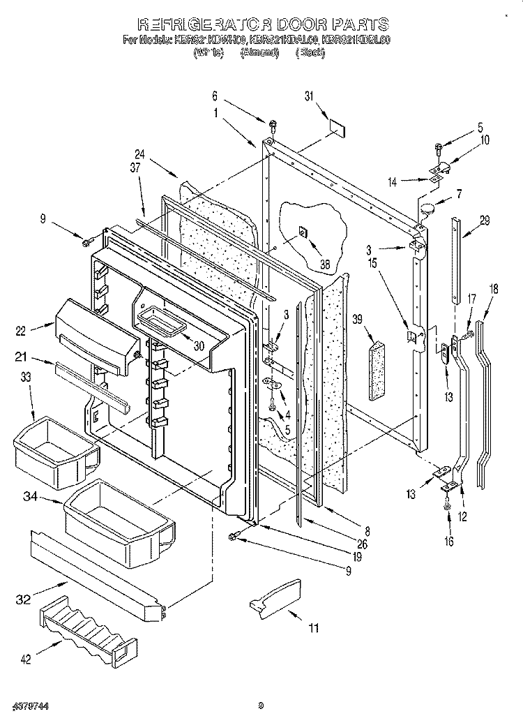 REFRIGERATOR DOOR Diagram and Parts List for KBRS21KDBL00  KitchenAid Refrigerator