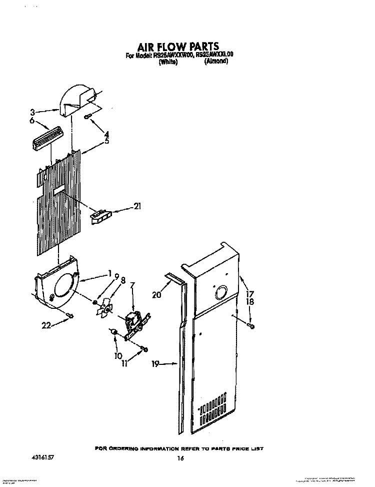AIR FLOW Diagram and Parts List for RS25AWXXW00  Roper Refrigerator