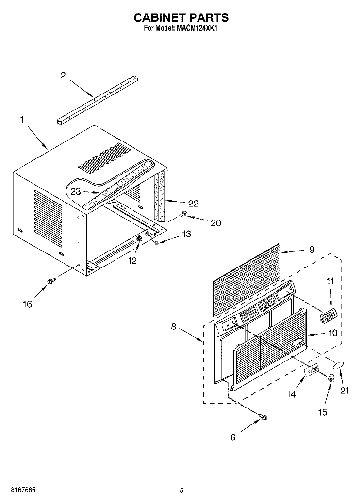 CABINET PARTS Diagram and Parts List for MACM124XK1  Whirlpool Air Conditioner