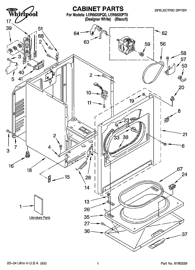 CABINET PARTS Diagram and Parts List for LER6620PQ0  Whirlpool Dryer