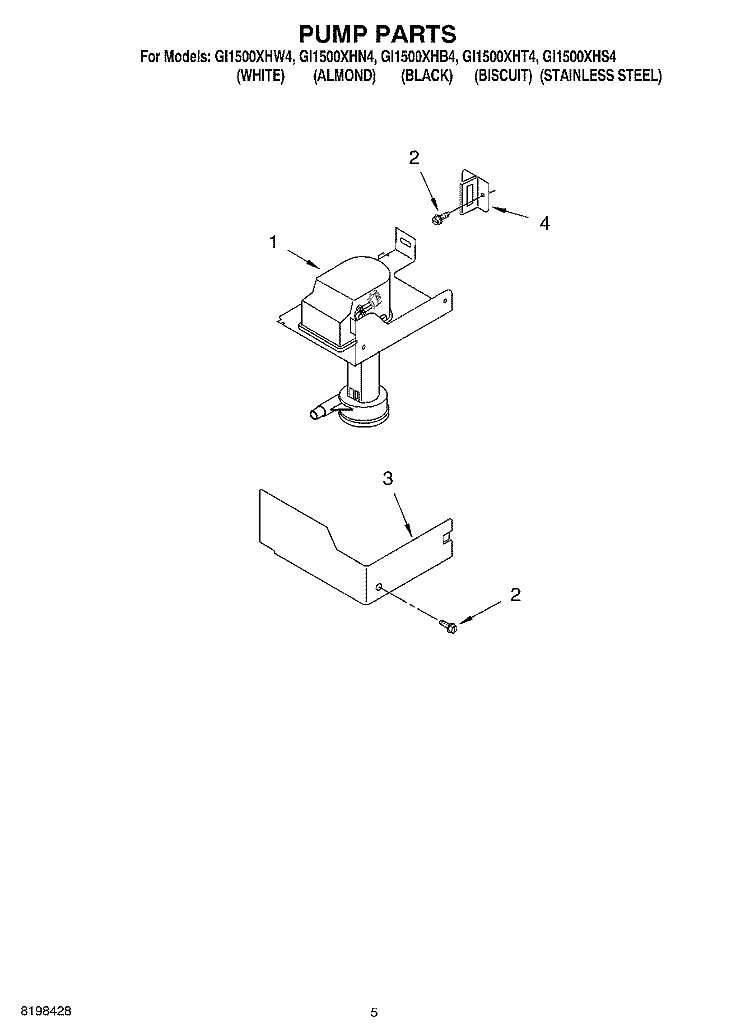 PUMP PARTS Diagram and Parts List for GI1500XHB4  Whirlpool Ice Maker