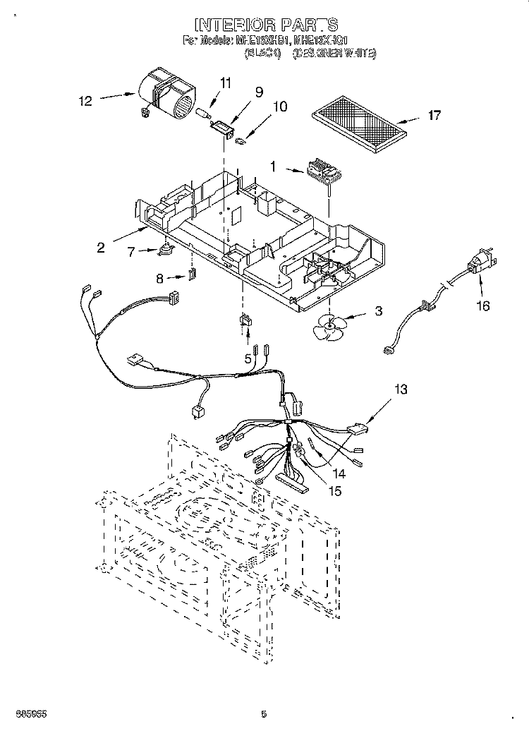 INTERIOR Diagram and Parts List for MHE13XHB1  Roper Microwave