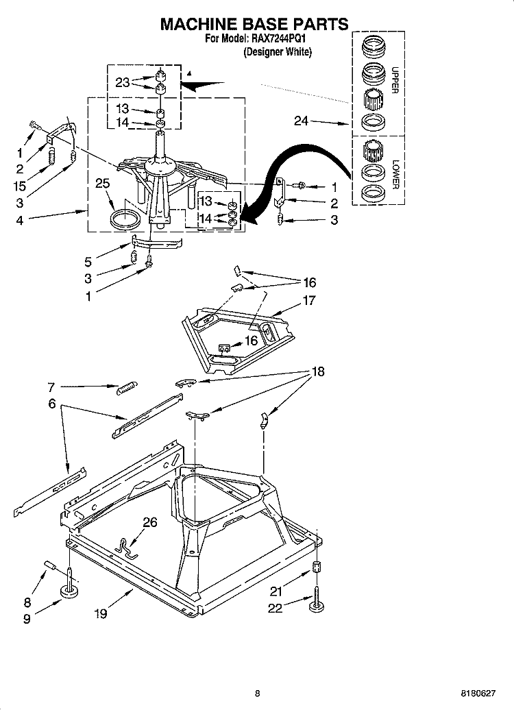 MACHINE BASE PARTS Diagram and Parts List for RAX7244PQ1  Roper Washer