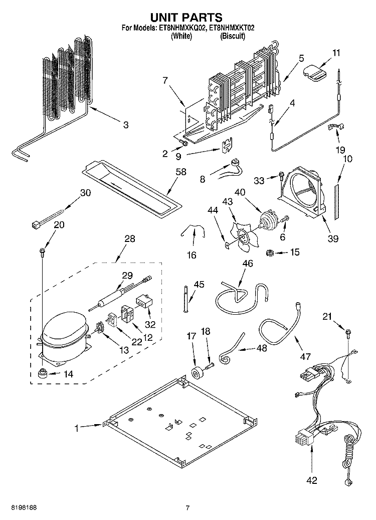 UNIT Diagram and Parts List for ET8NHMXKQ02  Whirlpool Refrigerator