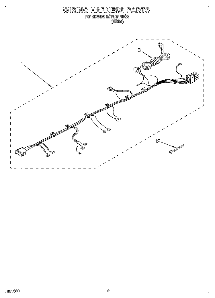 WIRING HARNESS Diagram and Parts List for LCR7244HQ0  Whirlpool Washer