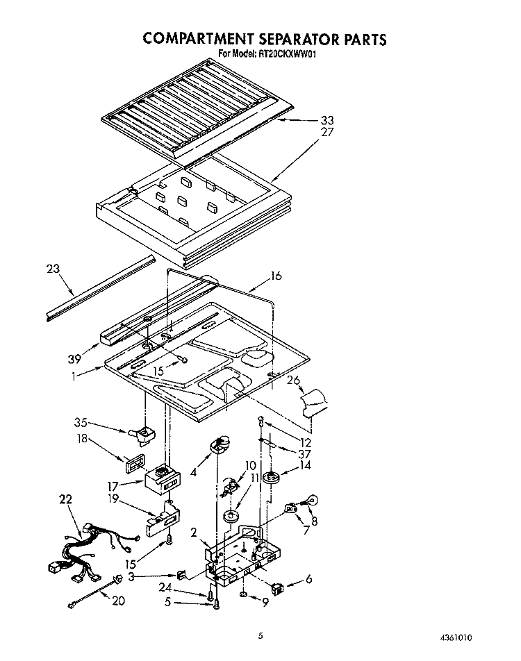 COMPARTMENT SEPARATOR Diagram and Parts List for RT20CKXWW01  Roper Refrigerator