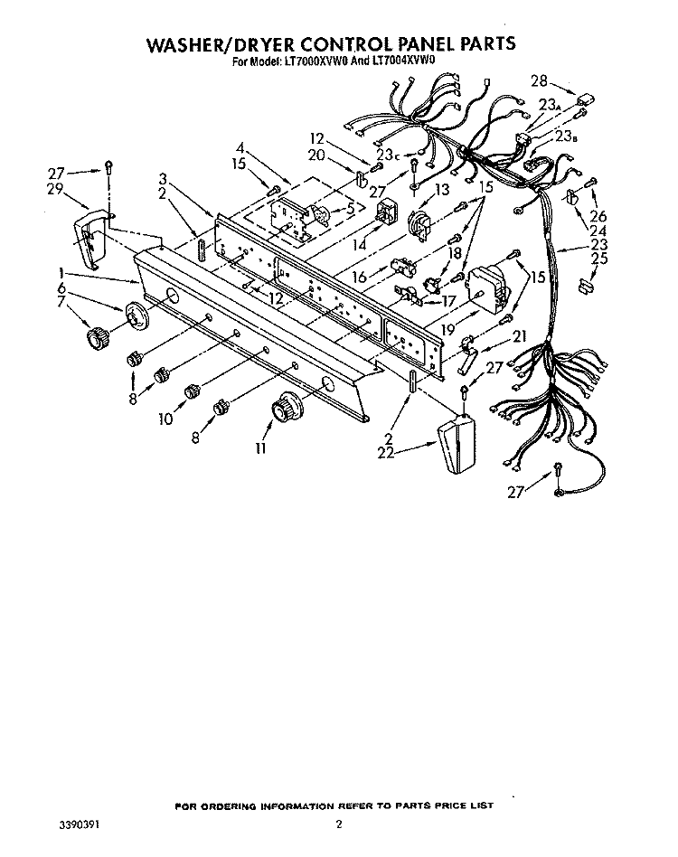 WASHER/DRYER CONTROL PANEL Diagram and Parts List for LT7000XVW0  Whirlpool Washer Dryer Combo