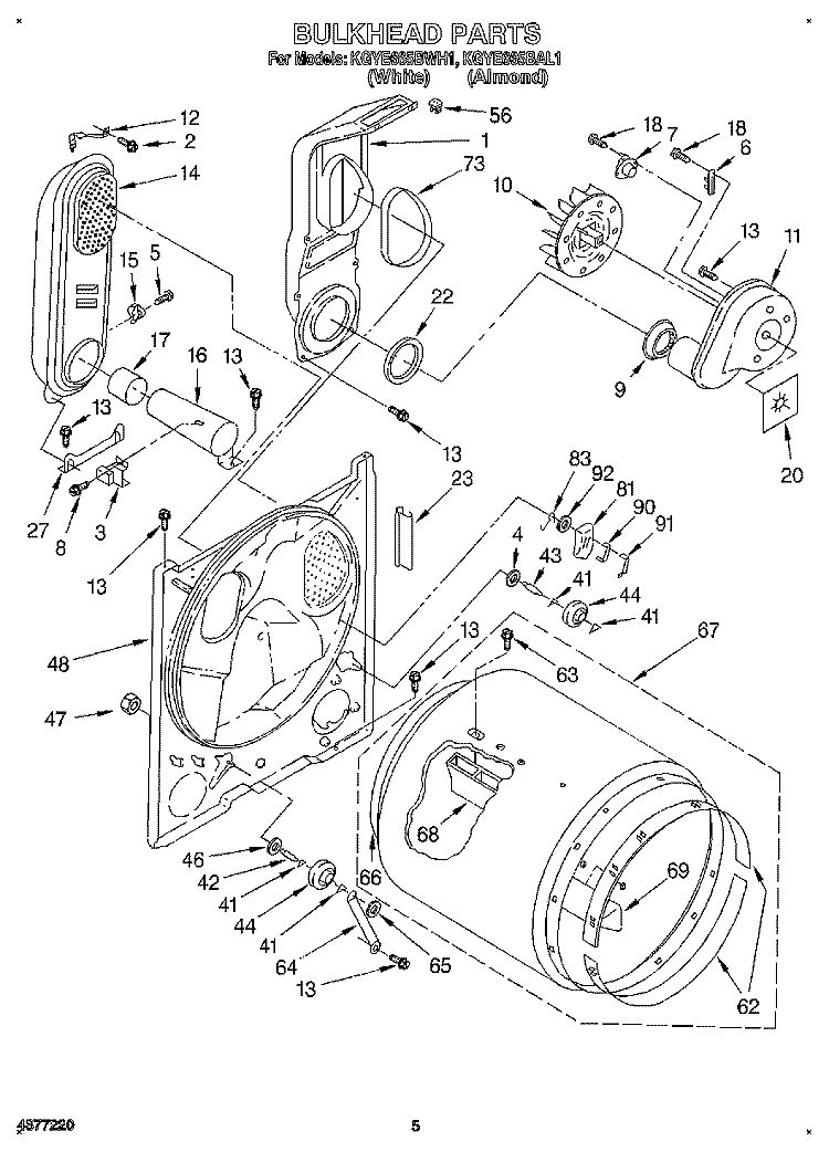 BULKHEAD Diagram and Parts List for KGYE665BWH1  KitchenAid Dryer
