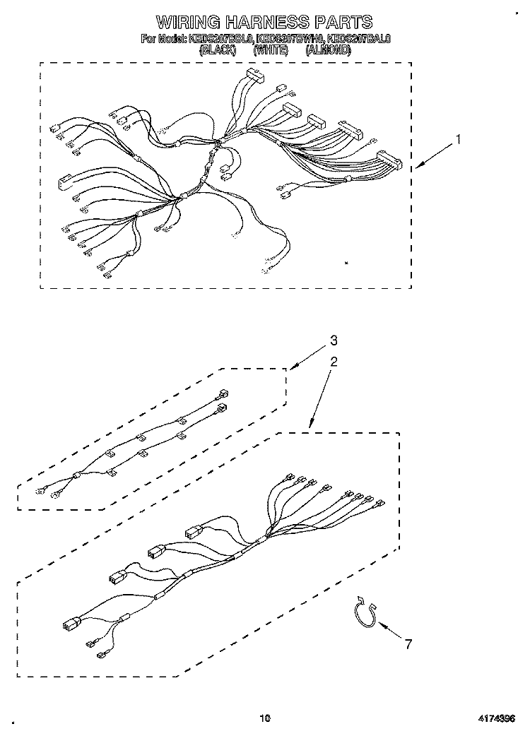 WIRING HARNESS Diagram and Parts List for KEDS207BWH0  KitchenAid Range