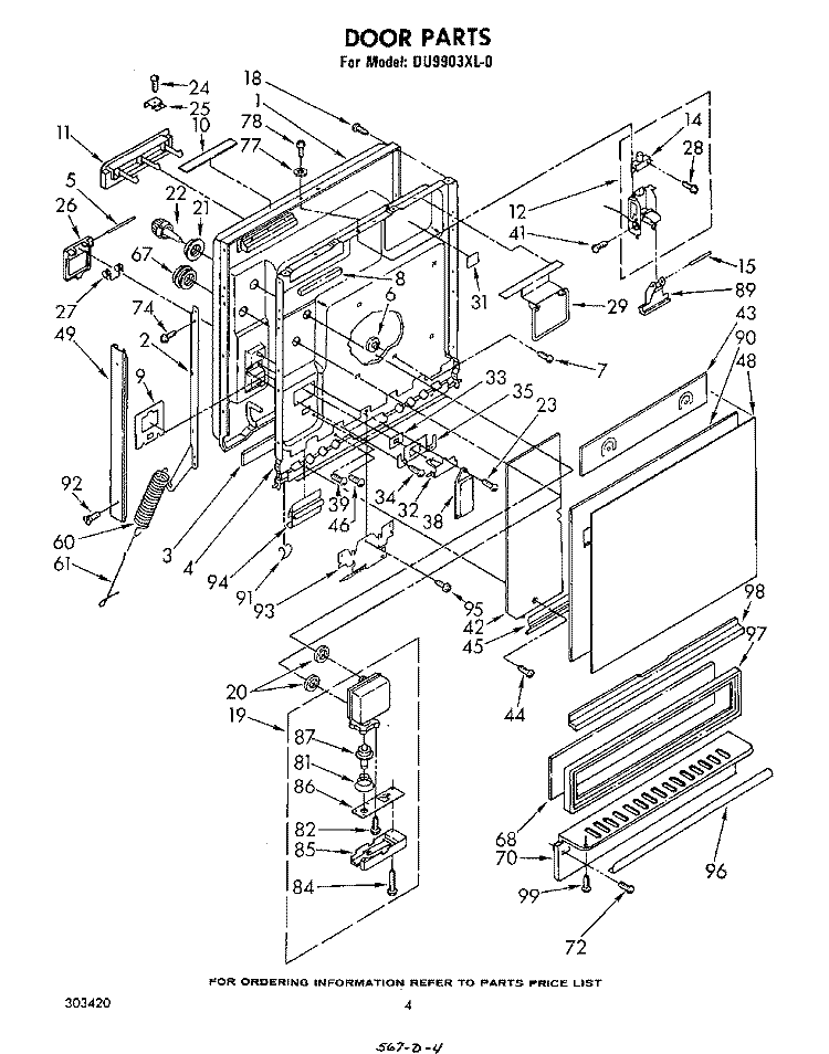 DOOR Diagram and Parts List for DU9903XL0  Whirlpool Dishwasher