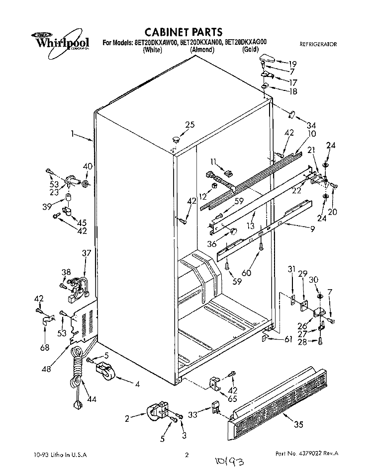 CABINET Diagram and Parts List for 8ET20DKXAN00  Whirlpool Refrigerator