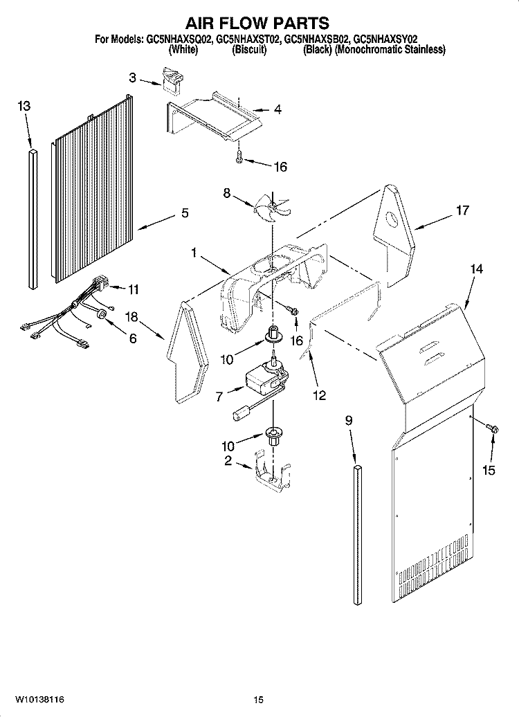 AIR FLOW PARTS Diagram and Parts List for GC5NHAXSQ02  Whirlpool Refrigerator