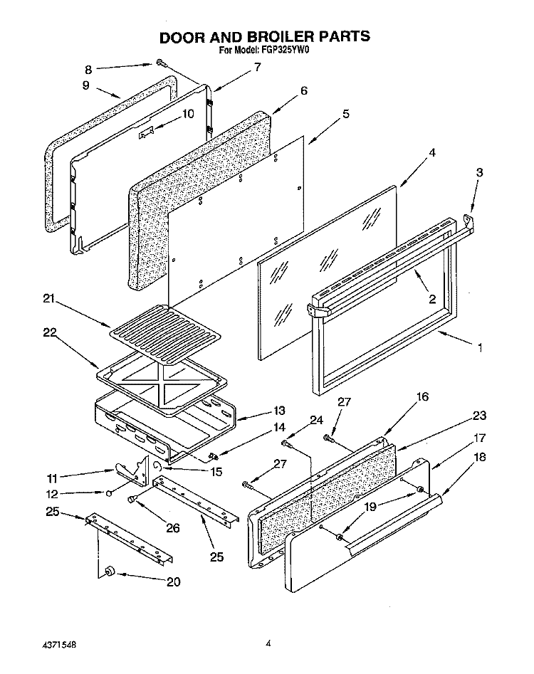 DOOR AND BROILER Diagram and Parts List for FGP325YL0  Roper Range