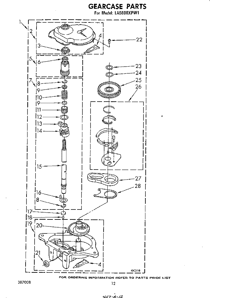 GEARCASE Diagram and Parts List for LA5600XPW1  Whirlpool Washer