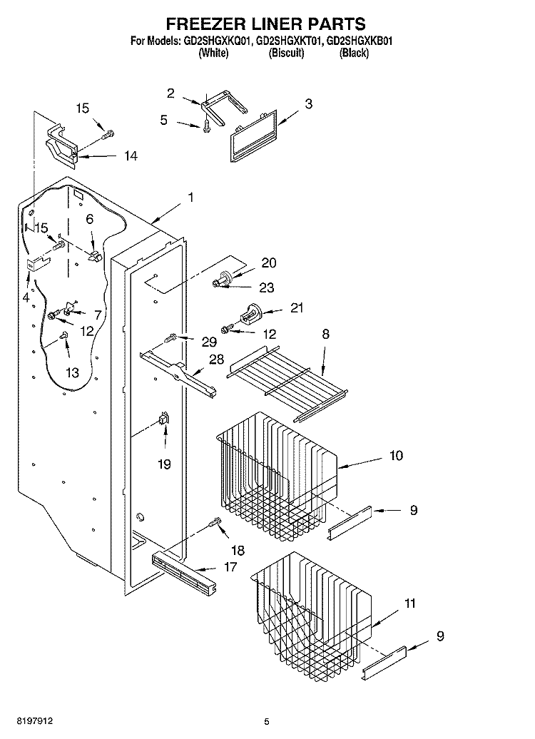 FREEZER LINER Diagram and Parts List for GD2SHGXKQ01  Whirlpool Refrigerator