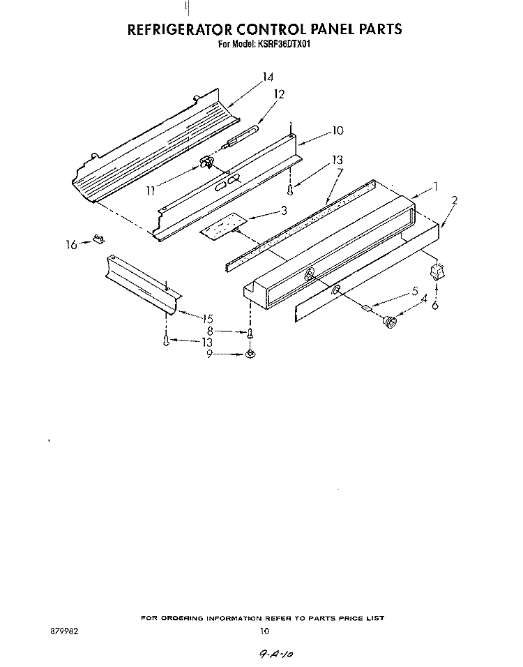 REFRIGERATOR CONTROL PANEL Diagram and Parts List for KSRF36DTX01  KitchenAid Refrigerator