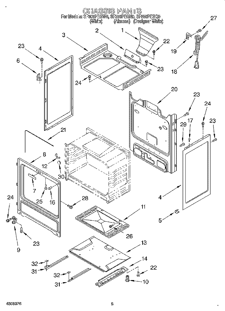 CHASSIS Diagram and Parts List for SF306PEGQ0  Whirlpool Range