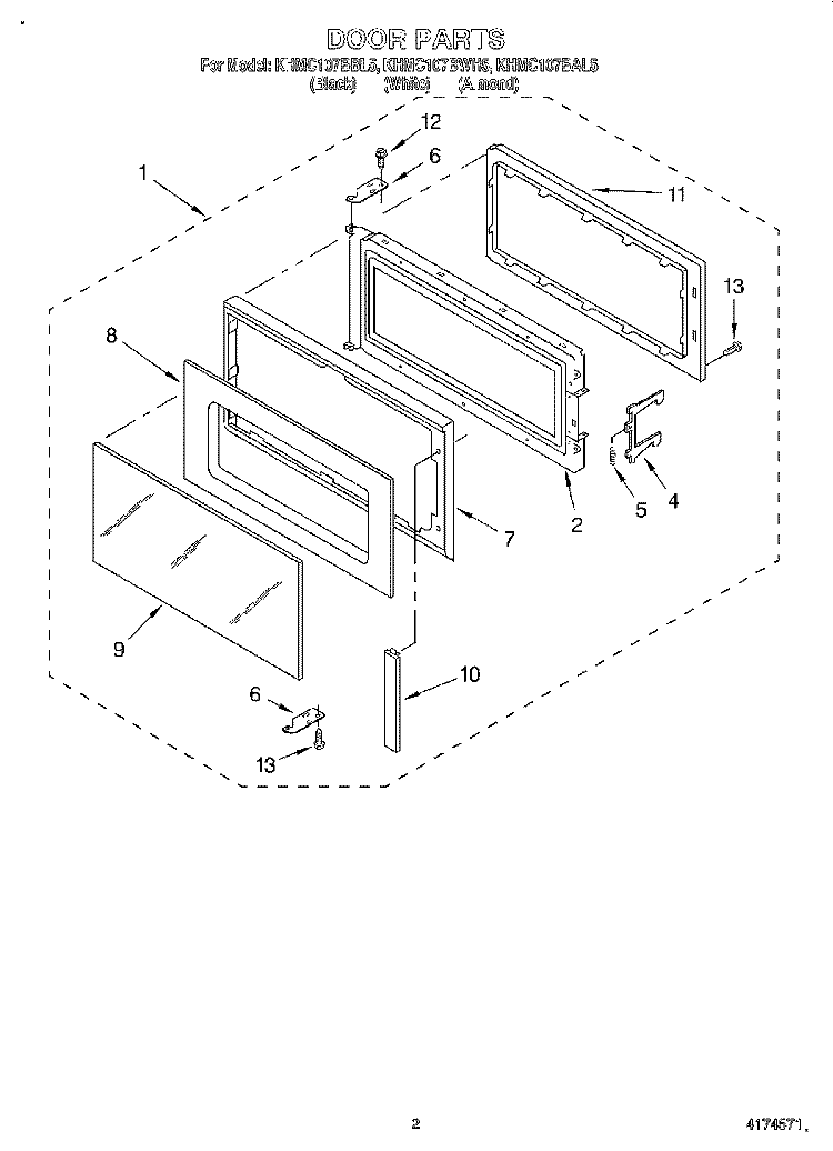 DOOR Diagram and Parts List for KHMC107BAL5  KitchenAid Microwave
