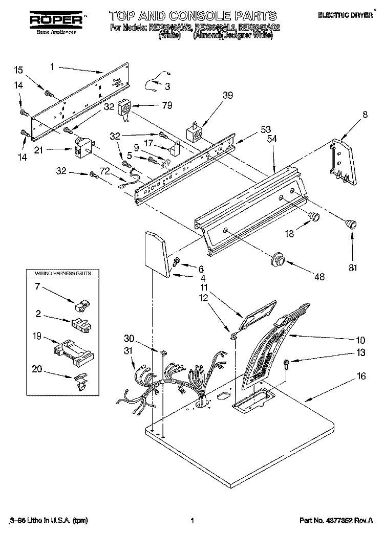 SECTION Diagram and Parts List for REX6646AL2  Roper Dryer