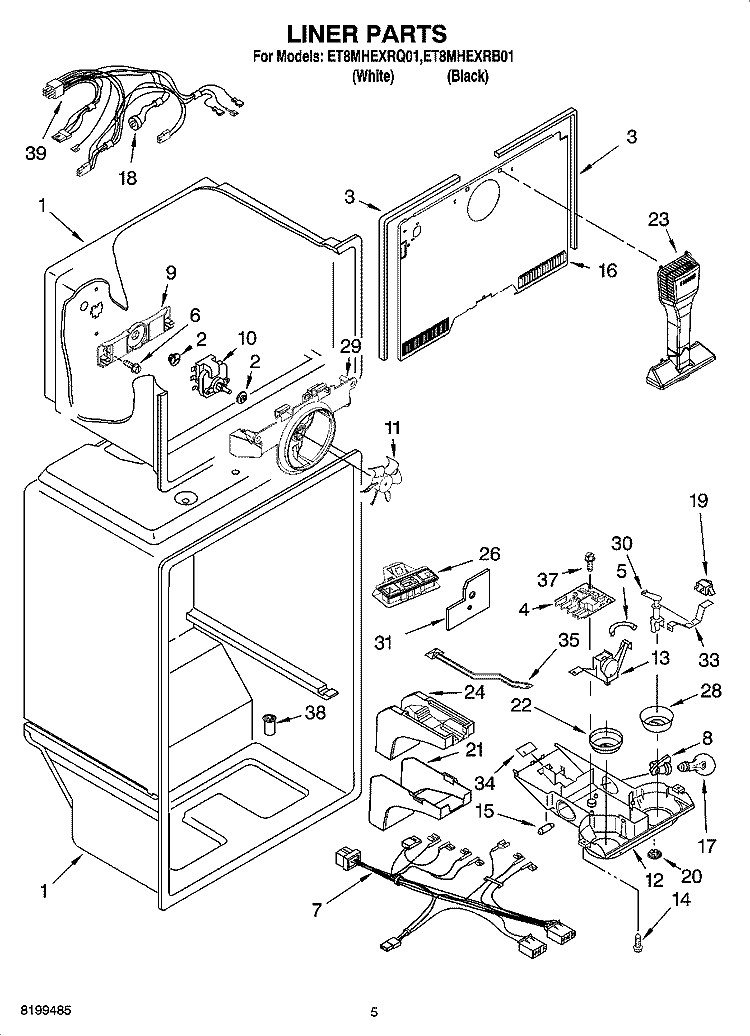 LINER PARTS Diagram and Parts List for ET8MHEXRQ01  Whirlpool Refrigerator