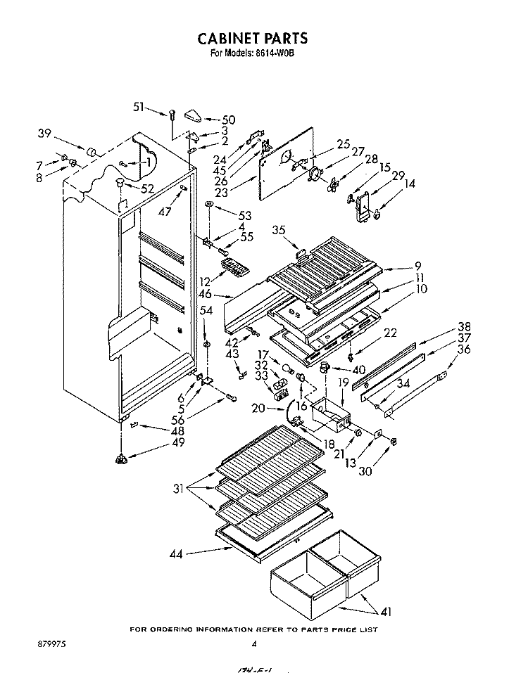 CABINET Diagram and Parts List for 8614W0B  Roper Refrigerator