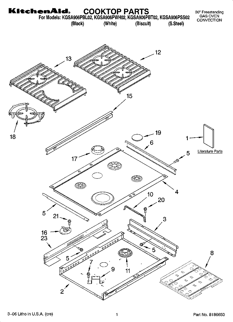 COOKTOP PARTS Diagram and Parts List for KGSA906PBL02  KitchenAid Range