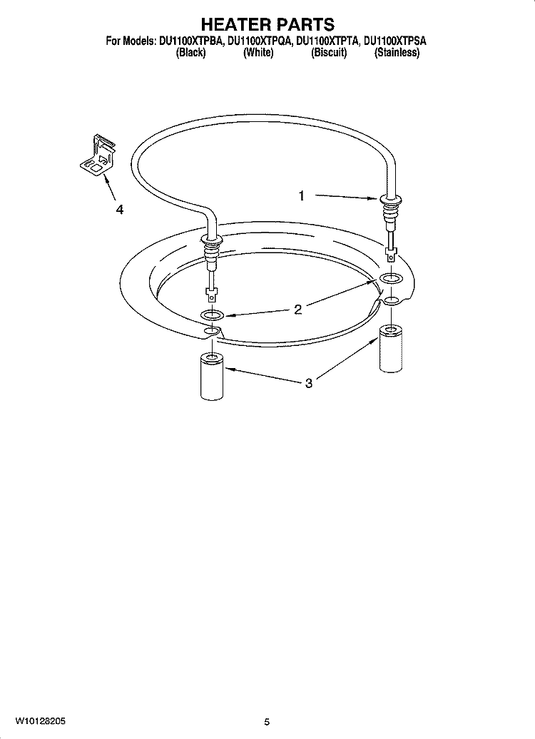 HEATER PARTS Diagram and Parts List for DU1100XTPBA  Whirlpool Dishwasher