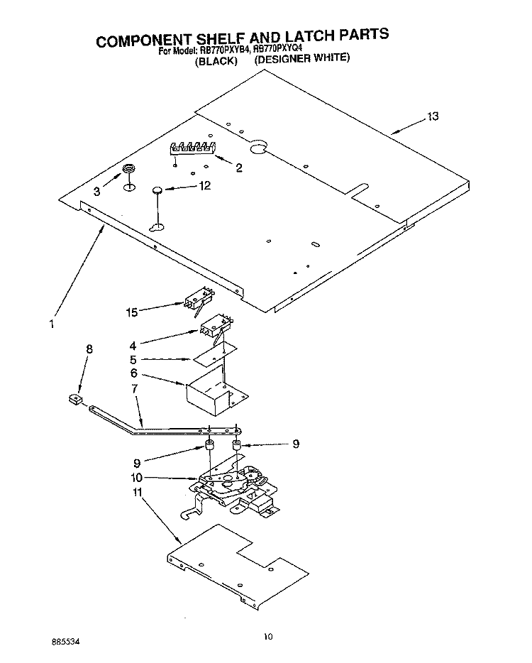COMPONENT SHELF AND LATCH Diagram and Parts List for RB770PXYQ4  Whirlpool Wall Oven