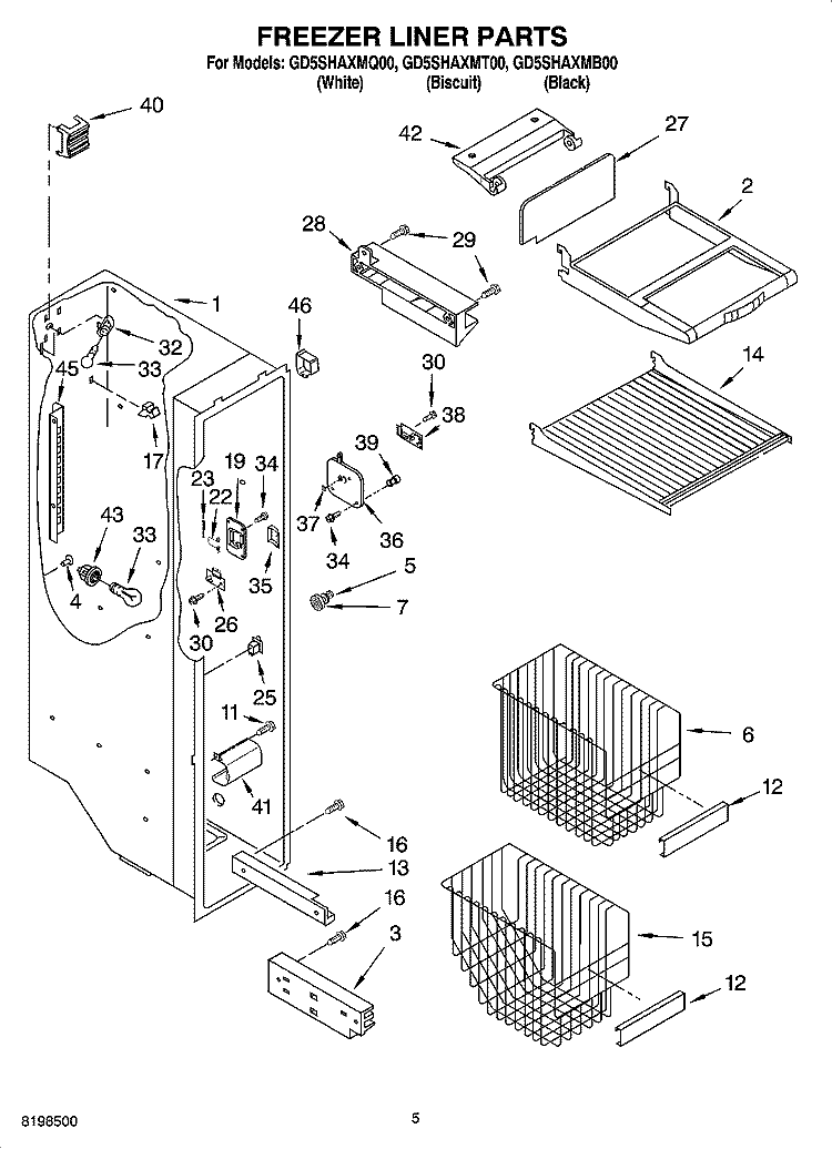 FREEZER LINER PARTS Diagram and Parts List for GD5SHAXMT00  Whirlpool Refrigerator