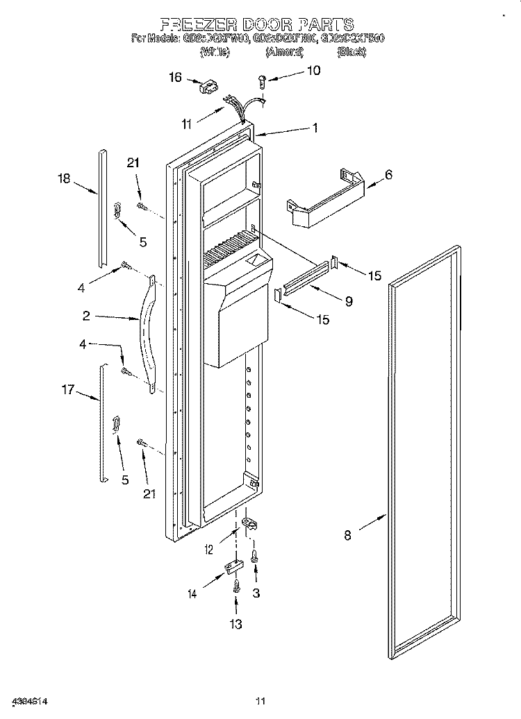 FREEZER DOOR Diagram and Parts List for GD25DQXFN00  Whirlpool Refrigerator