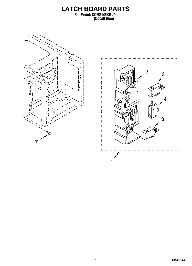LATCH BOARD PARTS Diagram and Parts List for KCMS145KBU0  KitchenAid Microwave