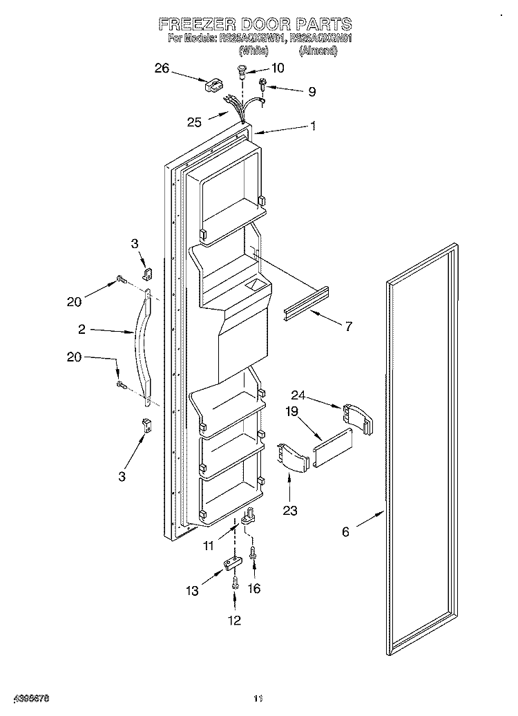 FREEZER DOOR Diagram and Parts List for RS25AQXGN01  Roper Refrigerator