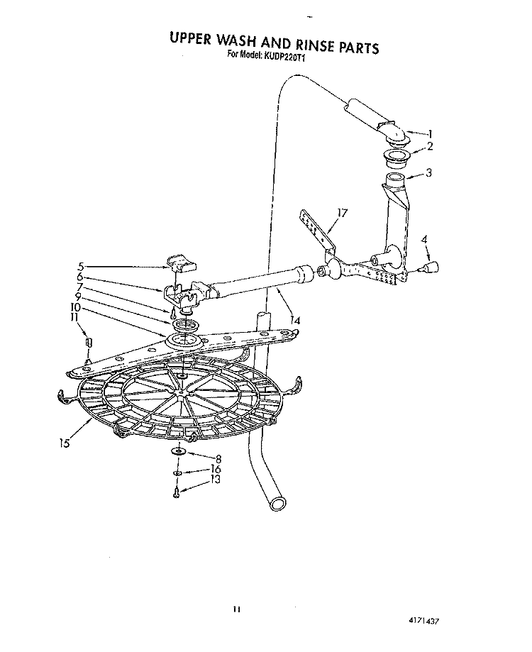 UPPER WASH AND RINSE Diagram and Parts List for KUDP220T1  KitchenAid Dishwasher