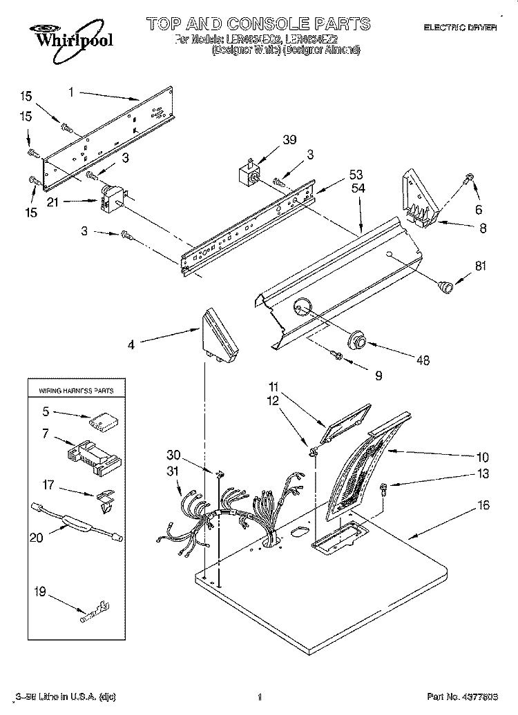 SECTION Diagram and Parts List for LER4634EZ2  Whirlpool Dryer