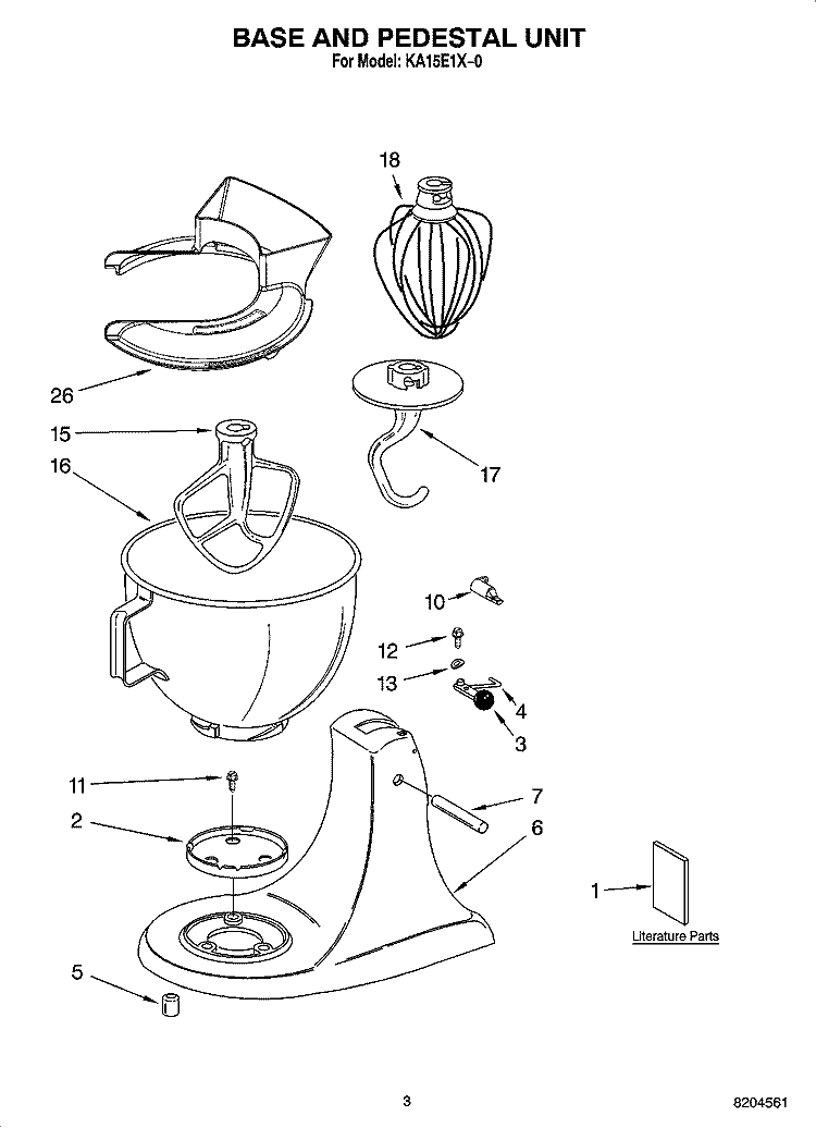 BASE AND PEDESTAL UNIT Diagram and Parts List for KA15E1X-0  KitchenAid Mixer