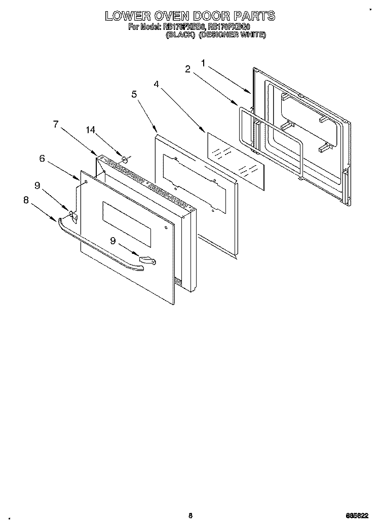 LOWER OVEN DOOR Diagram and Parts List for RB170PXBB0  Whirlpool Wall Oven