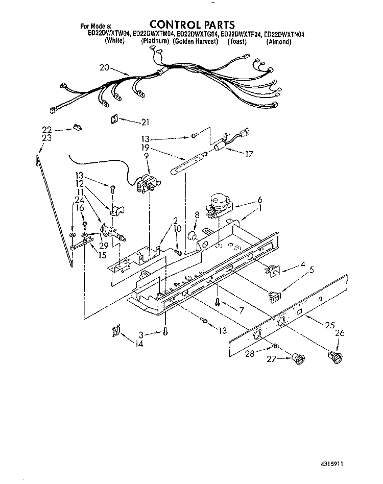 CONTROL Diagram and Parts List for ED22DWXTG04  Whirlpool Refrigerator