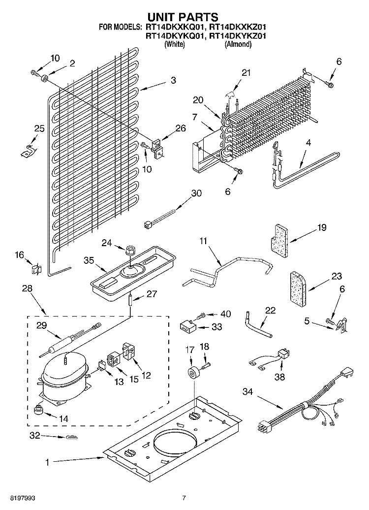 UNIT Diagram and Parts List for RT14DKYKQ01  Roper Refrigerator