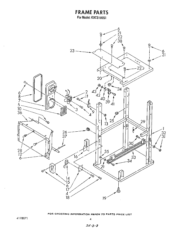 FRAME Diagram and Parts List for KUCS180S1  KitchenAid Trash Compactor