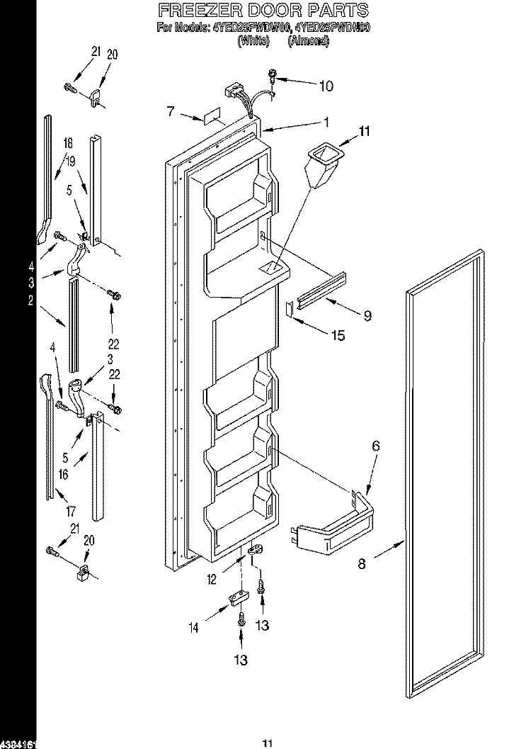 FREEZER DOOR Diagram and Parts List for 4YED25PWDN00  Whirlpool Refrigerator