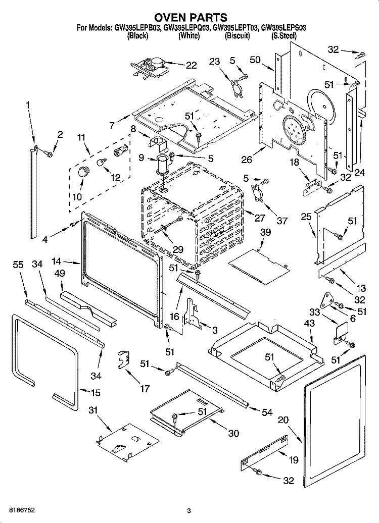 OVEN PARTS Diagram and Parts List for GW395LEPS03  Whirlpool Range