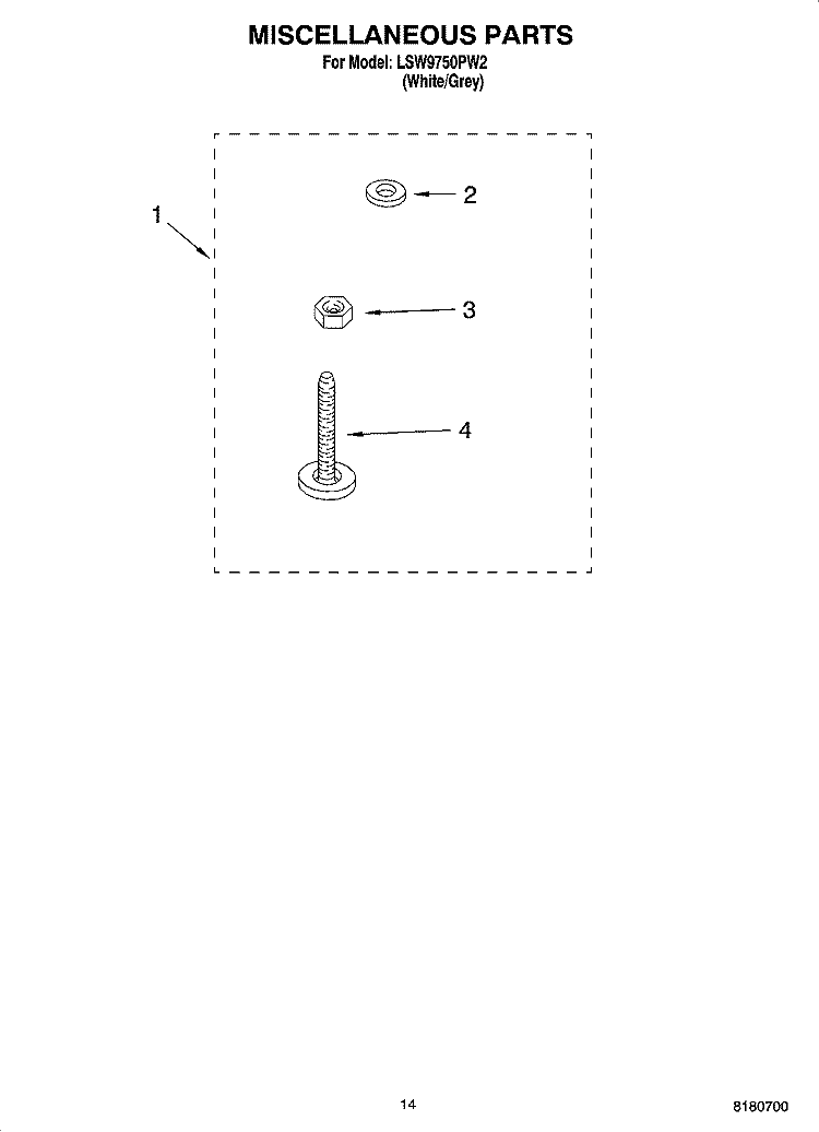 MISCELLANEOUS  PARTS, OPTIONAL PARTS (NOT INCLUDED) Diagram and Parts List for LSW9750PW2  Whirlpool Washer