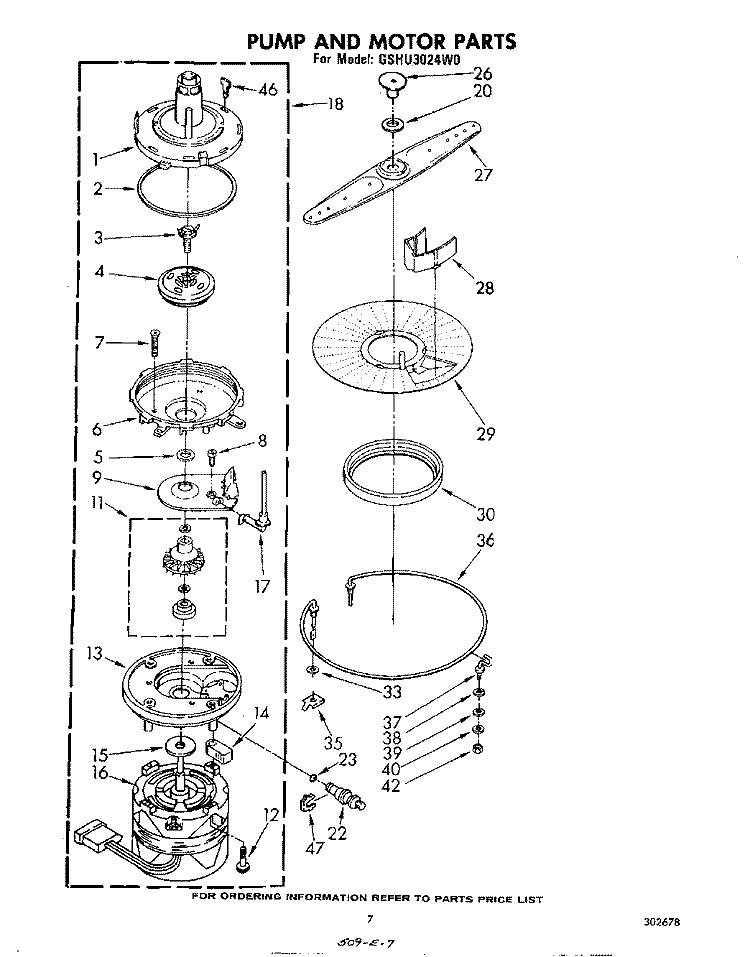 PUMP AND MOTOR Diagram and Parts List for GSHU3024W0  Whirlpool Dishwasher